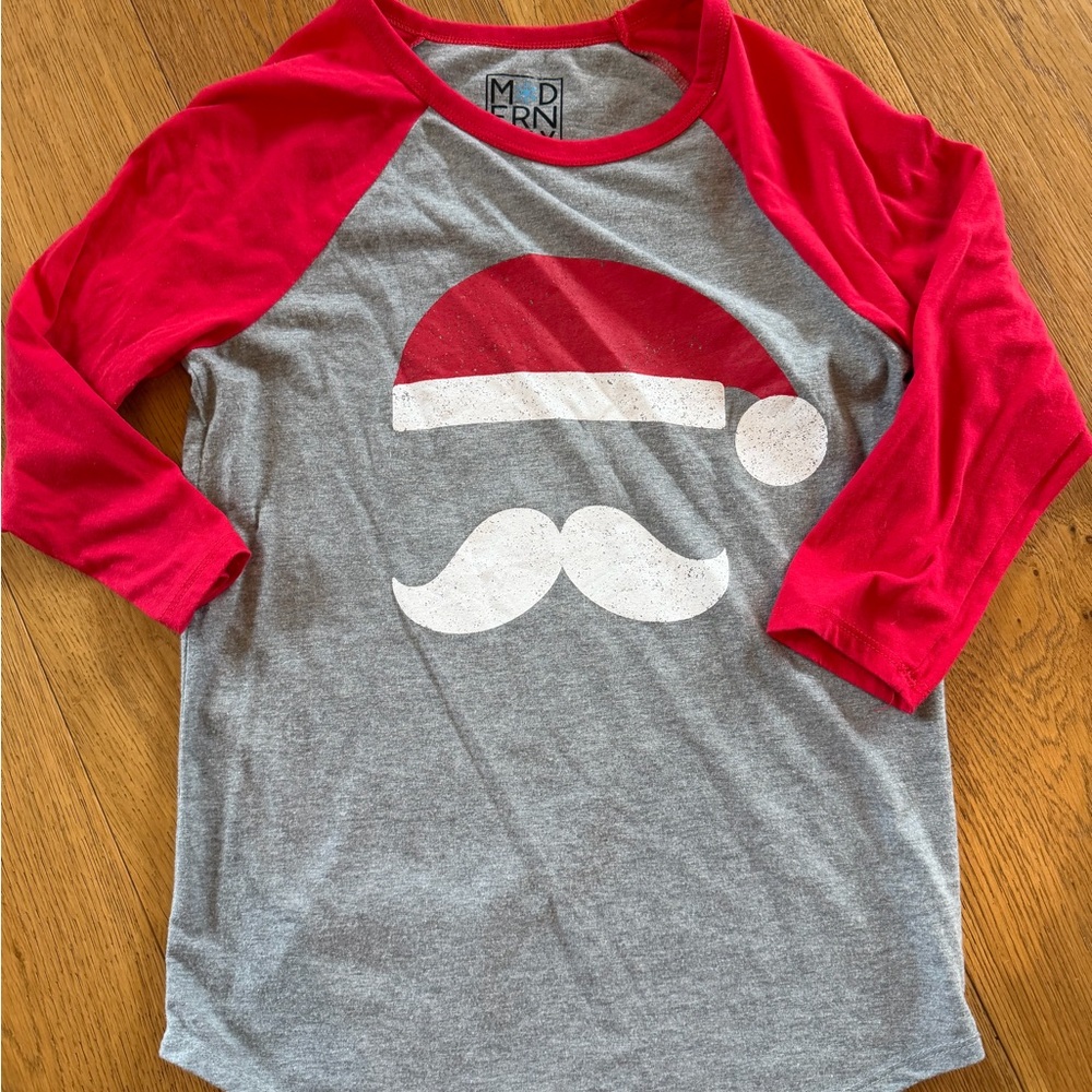 Modern Lux Red and Gray Santa Long Sleeve Tee